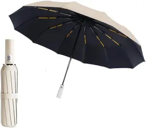 12-Rib Automatic Foldable All-Weather Umbrella, Compact Heavy-Duty Anti-UV/UVB Waterproof Sunshade with Push-Button, Reinforced Frame, Lightweight Foldable Cover Unisex Travel Umbrella, All-Weather Umbrellas, Anti-Uv/Uvb Umbrellas