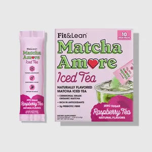 Fit&Lean Matcha Amore Iced Tea, Organic Ceremonial Grade Matcha Green Tea, Prebiotic Fiber, L-Theanine, Naturally Sweetened, NON-GMO, 0 Sugar, 10 Stick Packs