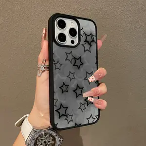 Adorable Magnetic Case for iPhone11/12/13/14/15/16/17/promax Black Stars Pattern MagSafe Compatible, Lightweight, Anti-Fall | Girly & Chic Style