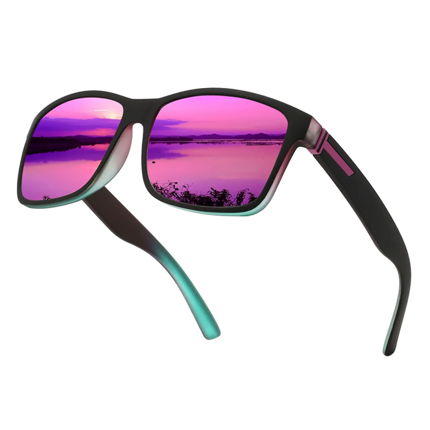 Modern Trendy Sunglasses, Unisex Square-Frame Sports Eyewear with Polarized Multi-Film Resin Lenses for Outdoor Cycling, Anti-Glare, Accessories, Black And White Framed Gray Film, Eye-Friendly, True Polarized, Sporty Chic, Unisex Wear, Blue-Tinted Polariz