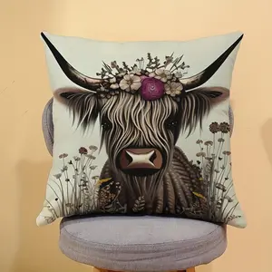 Long-haired Cow & Flower Pattern Cushion Cover without Filler, Lovely Soft Square Throw Pillow Cover, Household Decoration Supplies for Home Living Room Bedroom Sofa Home Textile