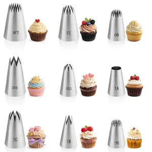 9PCS Large Piping Tips Set, Stainless Steel Cake Decorating Tips, Pastry Cake Decorating Tips Baking Tools for Baking Cupcakes, Cake Decorating