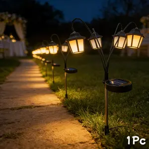 Outdoor Retro Solar Garden Light, 4led Hexagonal Warm Lantern, Plug-In Vintage Chinese Court Style, Energy-Saving Smart Sensor Post Lamp, Solar Outdoor Lights