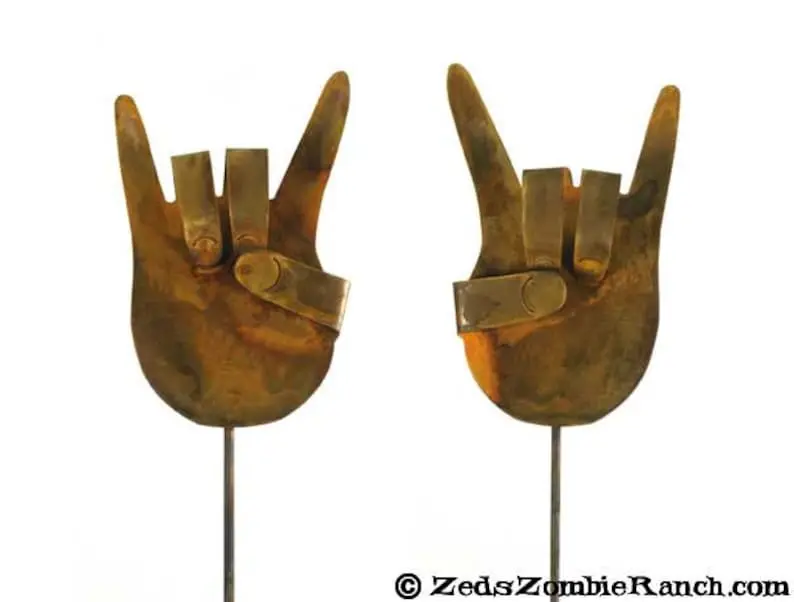Rock On Hands Metal Yard or Garden Stake Signs (set of 2)
