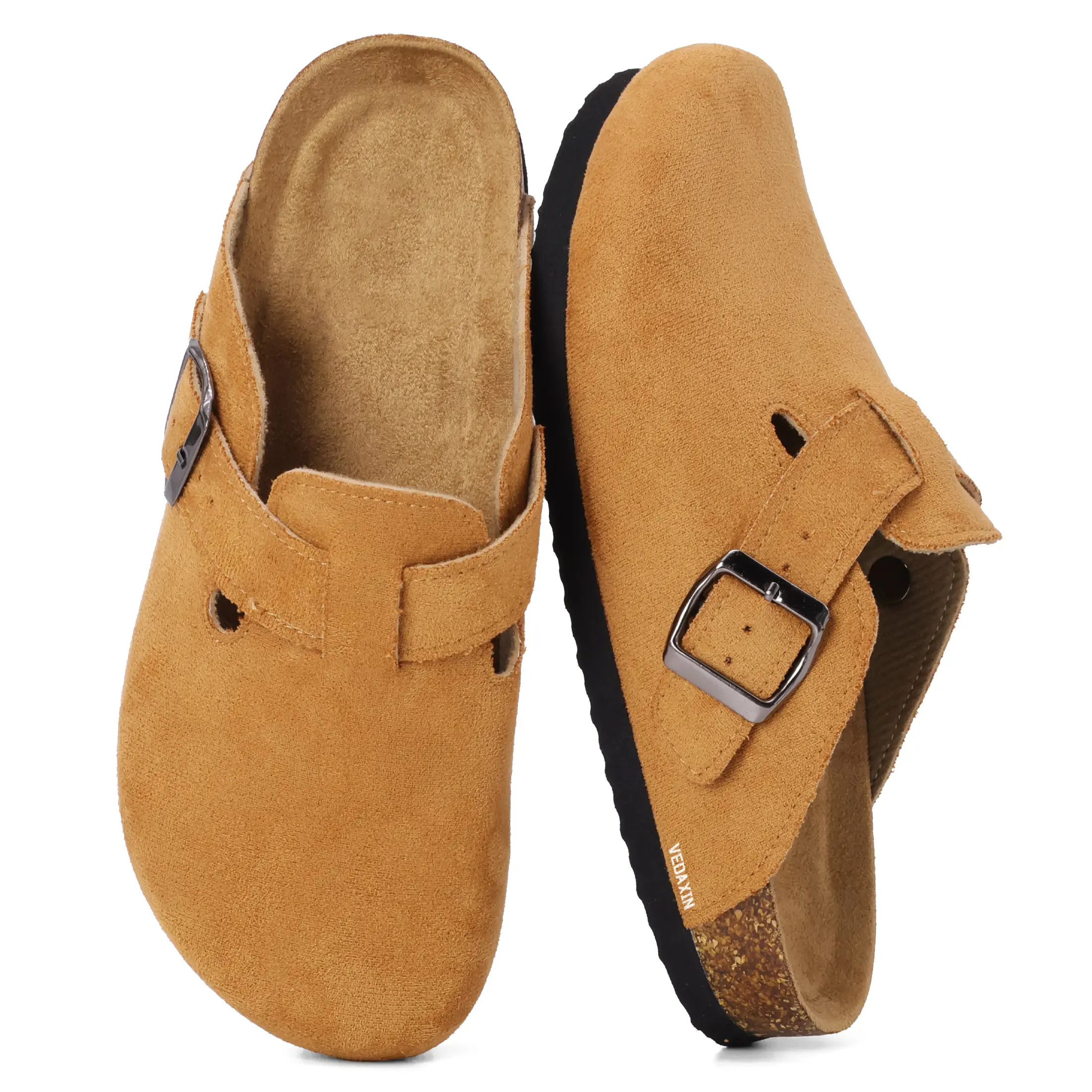 Women's Suede Clogs Leather Mules Cork Footbed Sandals Potato Shoes with Non-Slip Design Springfresh