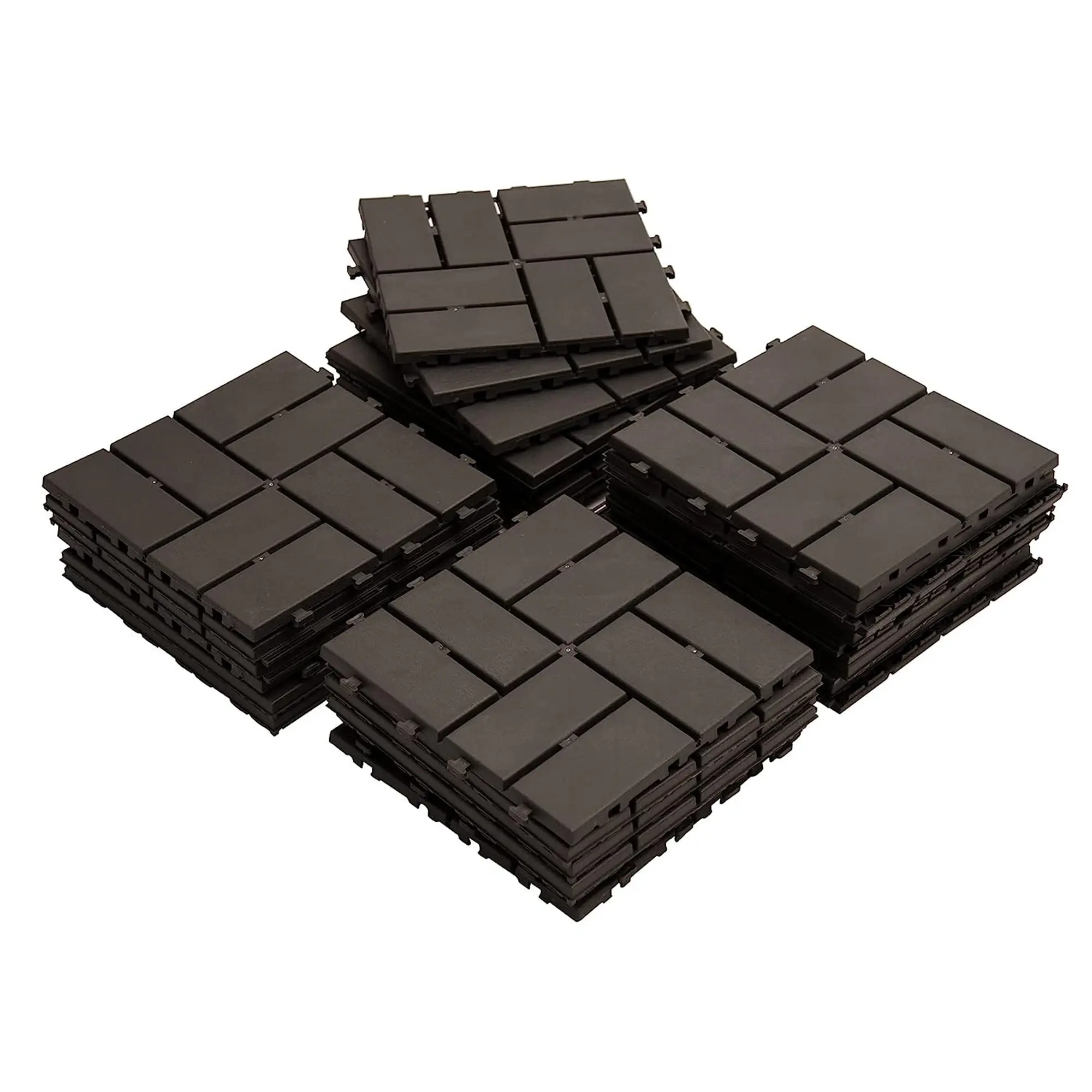 12x12 Inch Interlocking Deck Tiles, 36-Pack Brown Composite Plastic Outdoor Flooring, Four-Slat All-Weather Patio Tiles for Balcony, Porch, Backyard, Poolside, Easy Snap-Together Installation, Durable Waterproof Decking Squares