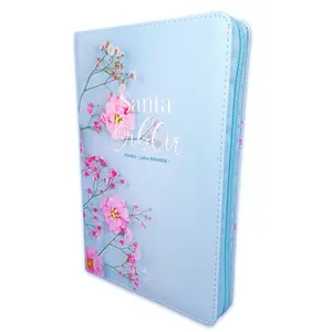Bible in Spanish for Women with Zipper 12 Point Large Font Reina Valera 1960 Imitation Leather Turquoise Floral with Index