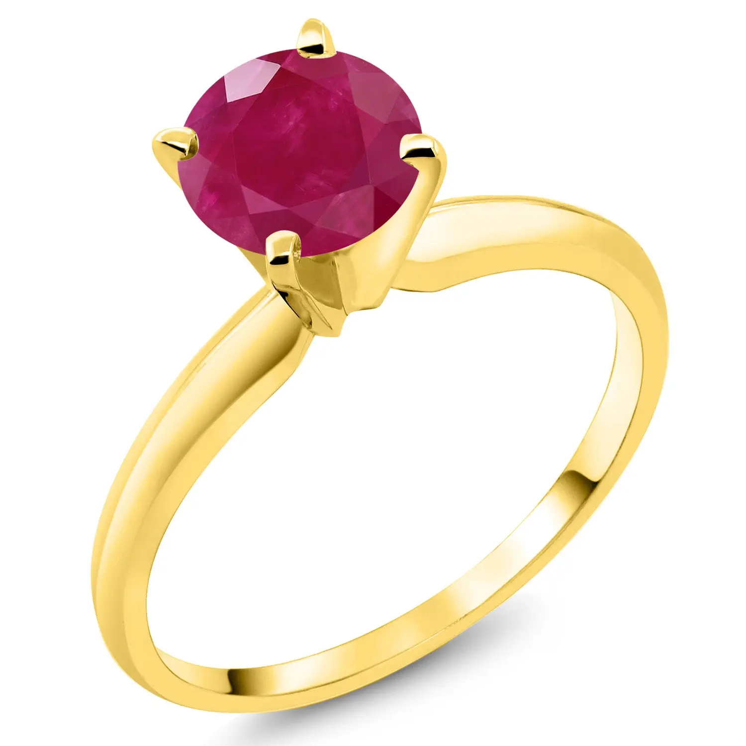 Gem Stone King 1.00 Cttw 6MM Round Red Ruby 14K Yellow Gold Solitaire Engagement Ring for Women, Birthstone Jewelry for Adults' Birthday, Anniversary, Thinking of You