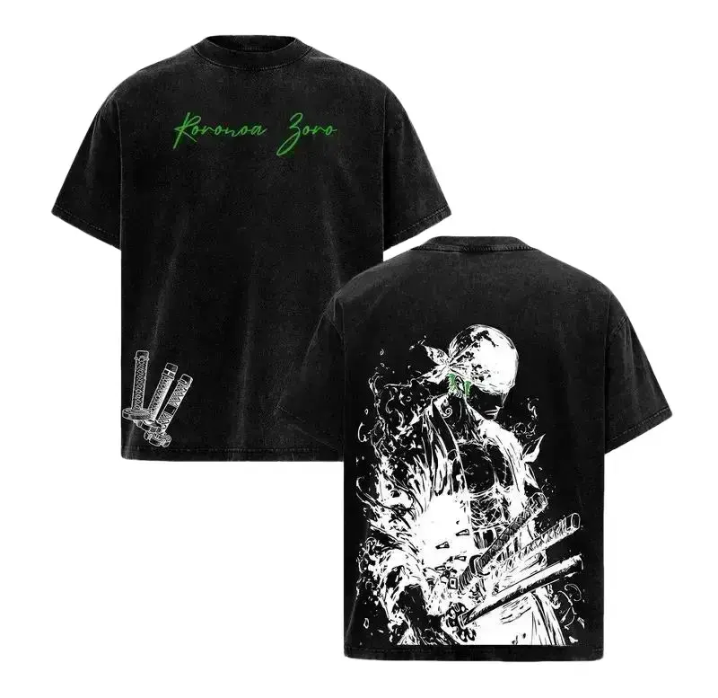 Roronoa Zoro T-Shirt, One Piecee Anime Tee, Three Sword Style Shirt, Santoryu Graphic Top, Vintage Washed Streetwear, Green Aesthetic Design, Wano Arc Zoro Tee, Oversized Unisex Outfit, Shonen Spirit Collection vintage styl
