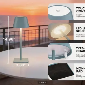 2-Pack Rechargeable LED Table Lamps, Waterproof Cordless Outdoor Table Lamp, Stepless Dimmable Modern Portable Light for Restaurant, Bedroom & Patio (Blue)