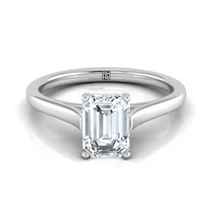 Elegant Cathedral Squared Edge Solitaire Emerald Cut Engagement Ring Setting in Platinum