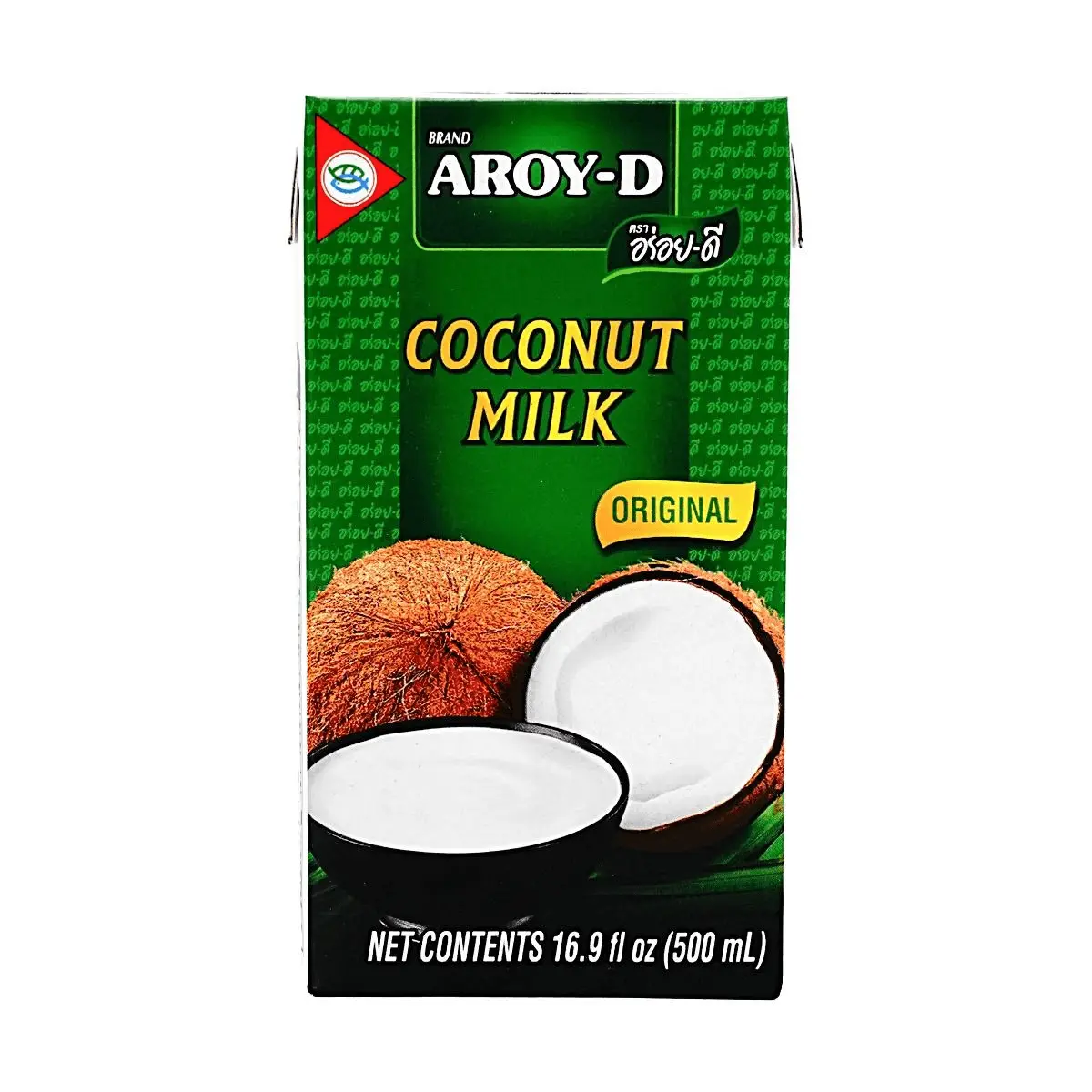 AROY-D 100% Natural Coconut Milk 500ml - Unsweetened, Zero Sugar Added for Desserts, Thai Cuisine, Bubble Tea, Sago Pudding