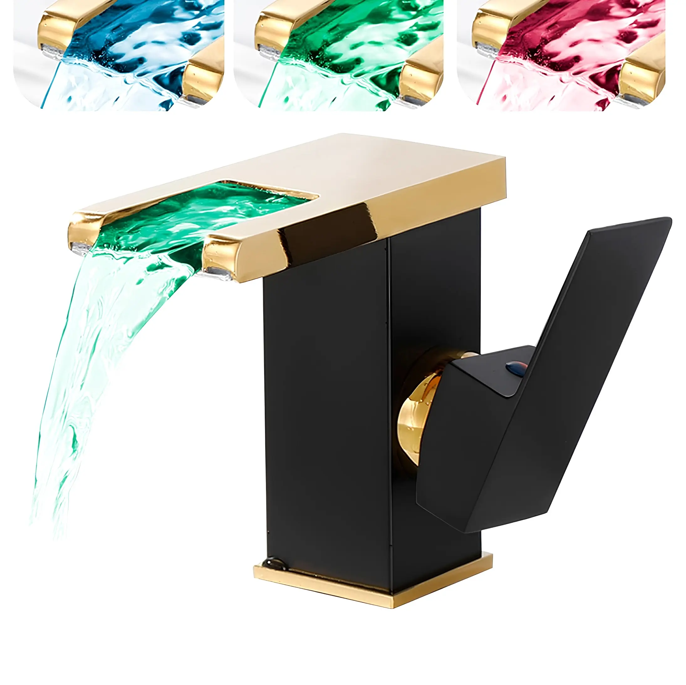 Technoled Single Hole Bathroom Sink Faucet with Temperature Sensor LED System, Automatic Color-Changing, Sensor Activated, Modern Waterfall, Easy to Install Bathroom Sink Tap, Automatic Color-Changing Bathroom Sink Taps, Bathroom Sink Taps Easy To Install