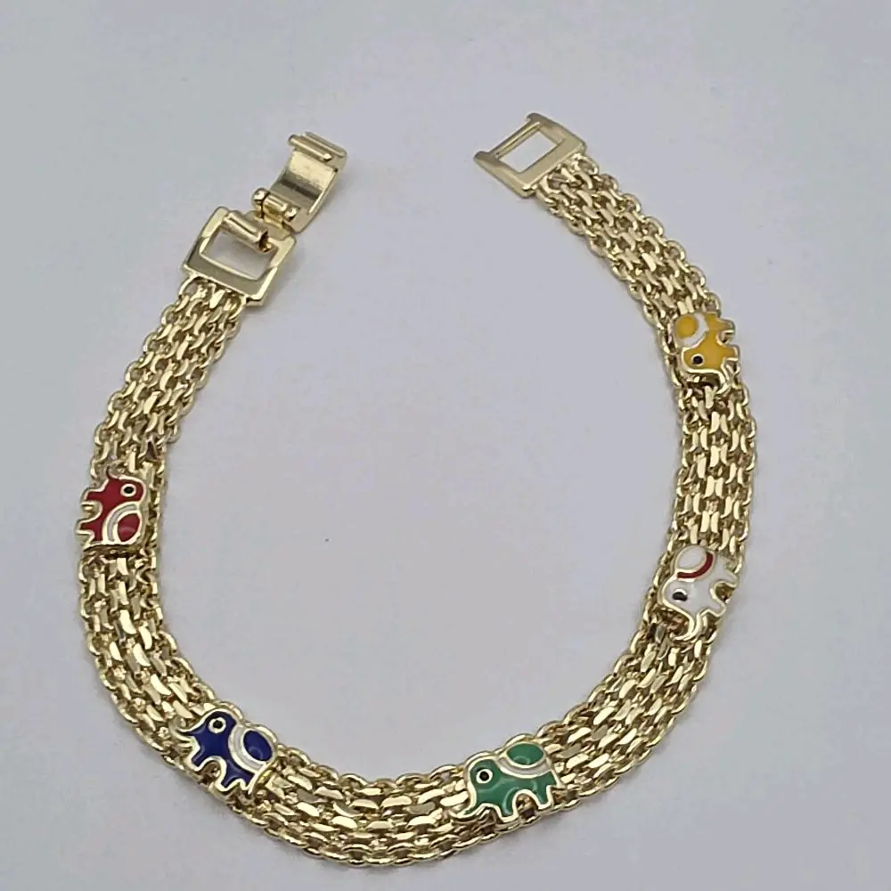 ELEPHANT'S fashion bracelet new style 7 ½inches gold-plated colors 5 elephants perfect gift