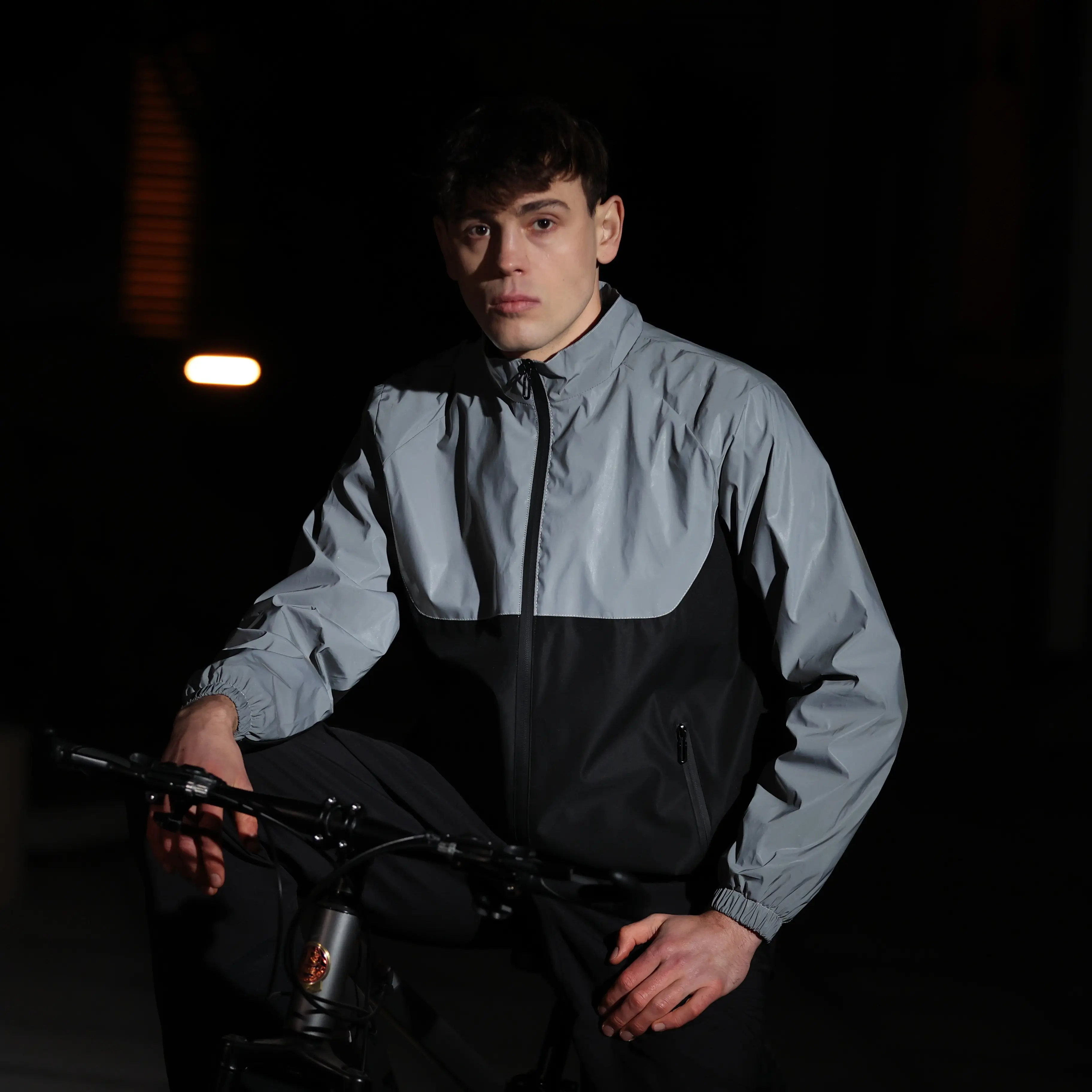 Color Block Reflective Windproof Cycling Jacket Black Gray Casual Zipper Street Style Night Safety Jacket for Enhanced Visibility and Protection