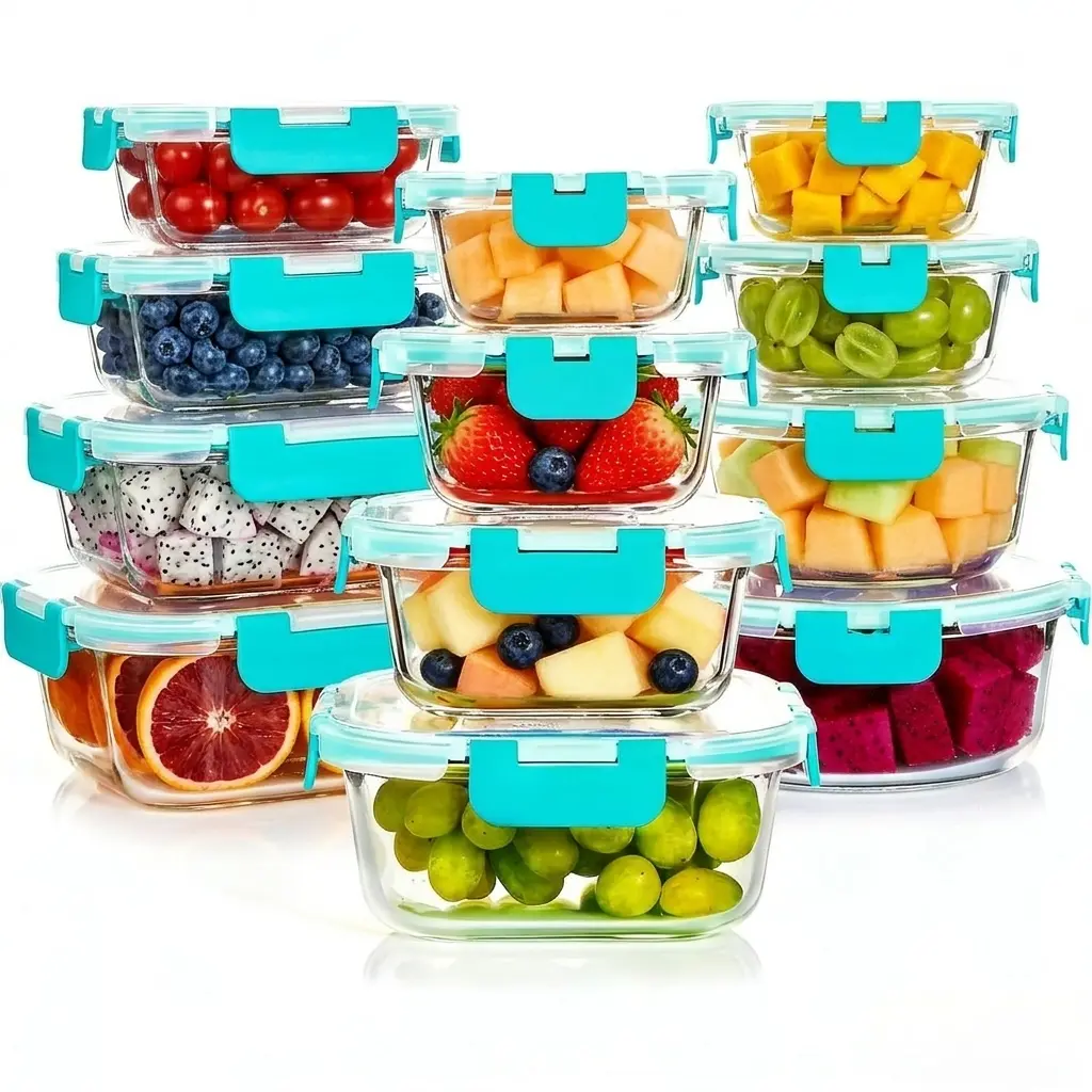 [Limited Time Deal] 24-Piece Glass Food Storage Containers Set (12 Containers + 12 Lids) - High Borosilicate Glass Meal Prep Containers, BPA-Free, Airtight Leakproof Lids, Microwave/Oven/Dishwasher Safe, Stackable Kitchen Organization, Multi-Size tiktoksh