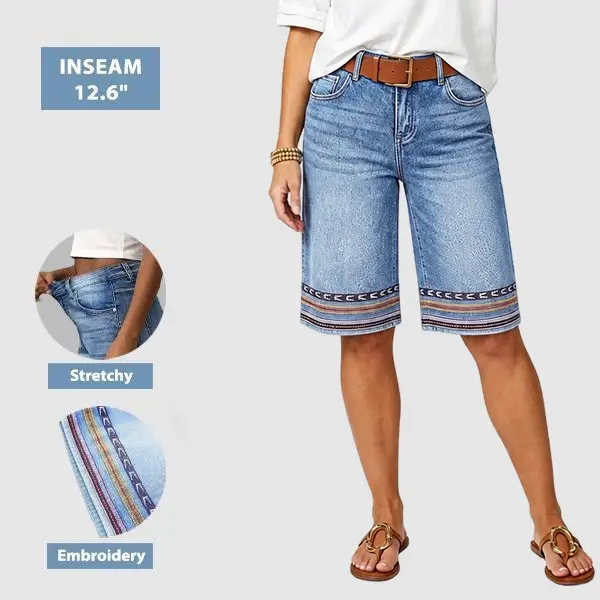 Flamingals Embroidery Mid Waist Bermuda Shorts Womenswear Summer Vibes Flamingals Embroidery Mid Waist Bermuda Shorts Womenswear Summer Vibes