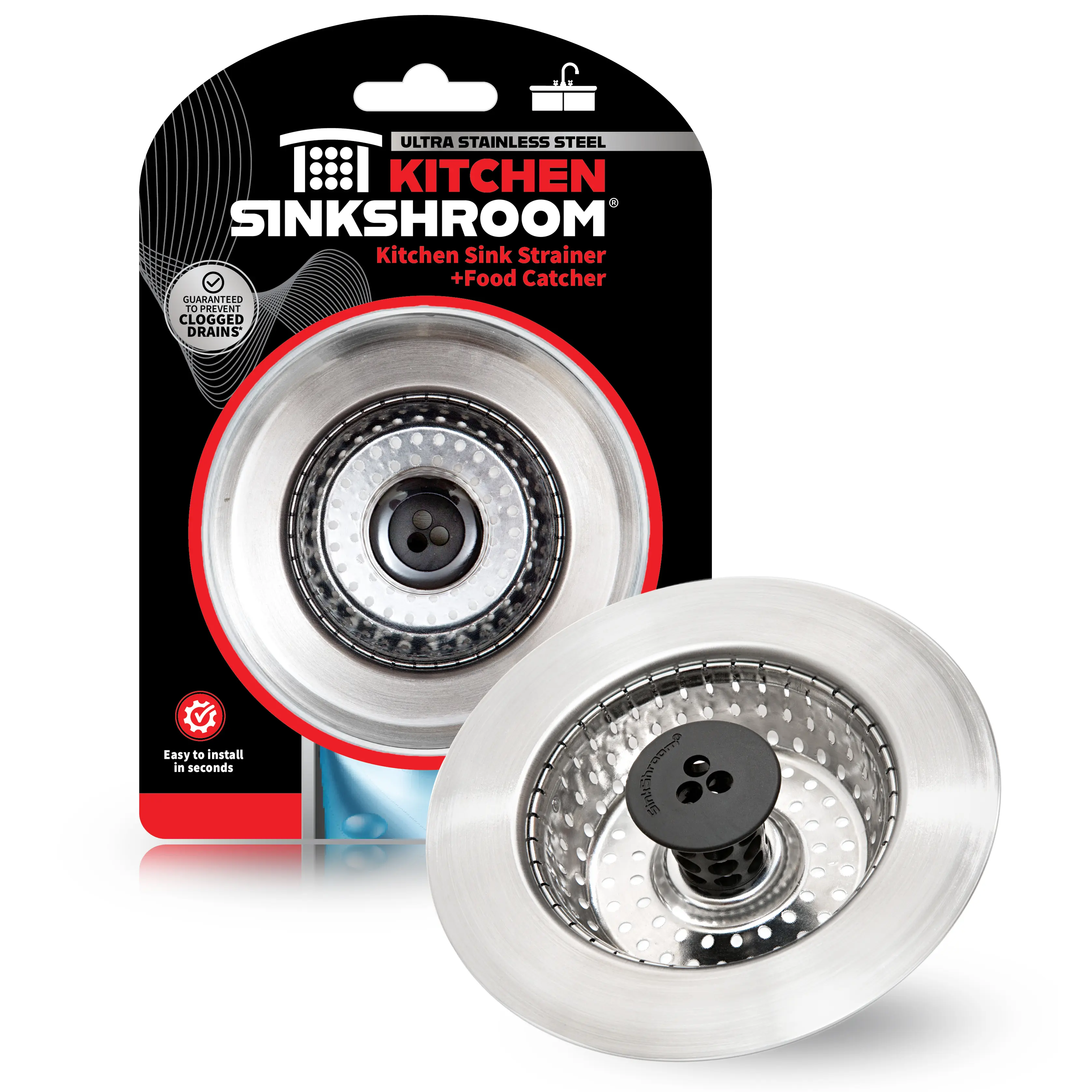Kitchen SinkShroom Revolutionary Clog-Free Stainless Steel Sink Strainer, Chrome Gray - Kitchen Sink drain strainer