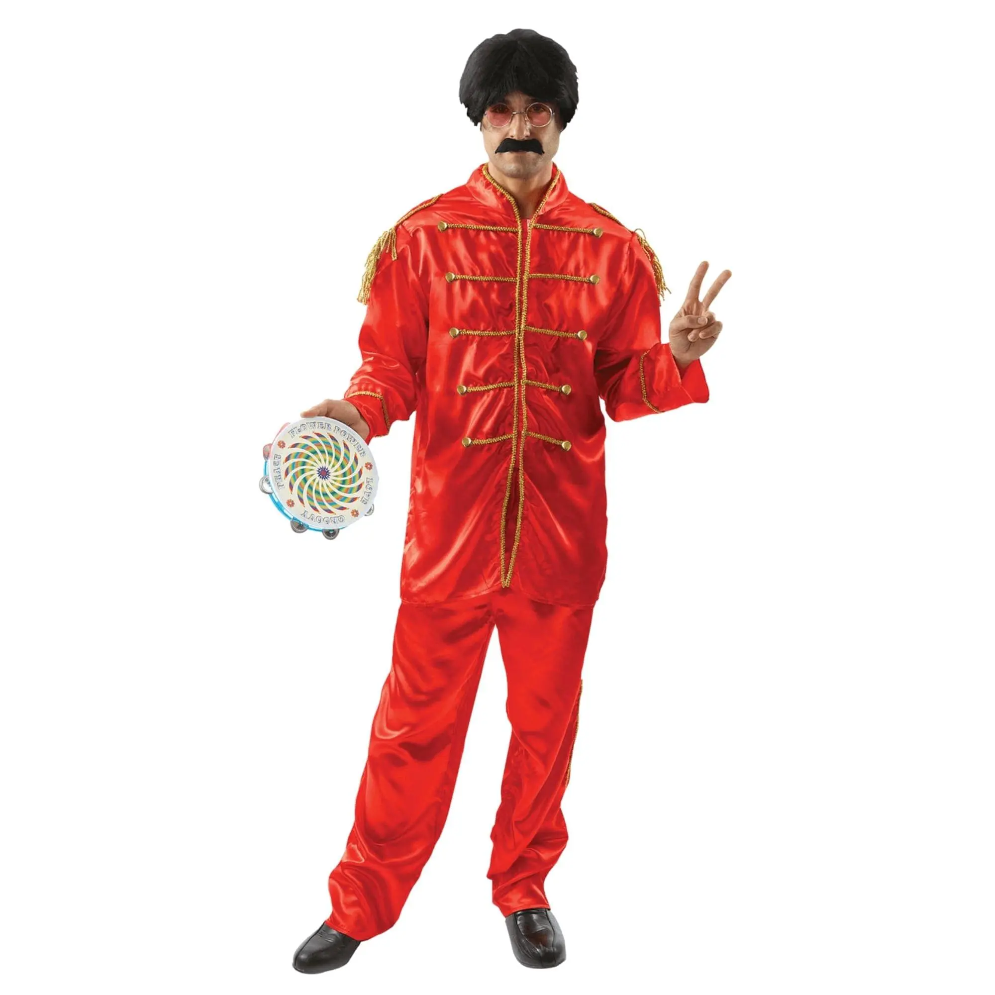 Men's 60s Band Costume Outfits in Red Satin, Military-Style Jacket and Trousers Set, Standard Size Menswear for Party Costume Ideas, Clothes, Military Jacket, Beatles Look, 60'S Event, Cosplay Gear