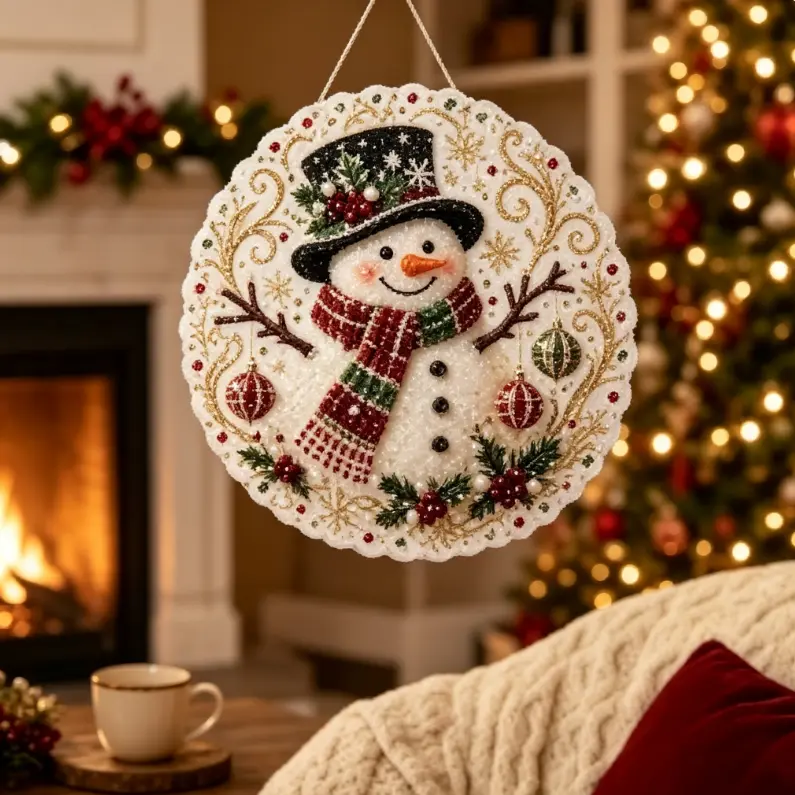 Christmas Pearl Diamond‑Painting Suncatcher DIY Kit, 8‑Inch Lace Edge Acrylic Ornament With Pre‑Fixed Metal Hanging Chain, 3D Mixed Pearl Beads, Window Wall Decor, Xmas Hand‑Craft Gift for Teens & Adults