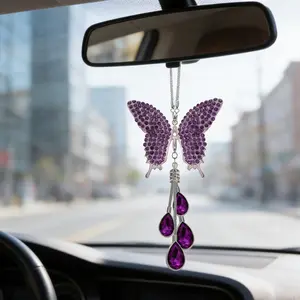 Water Drill Butterfly Fringe Car Pendant, Simple Elegant Dual-Sided Beauty, Car Interior Hanging Ornament, 1 Piece, Car Interior Decoration