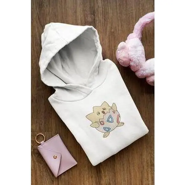 Embroidered Togepi Hooded Sweater for Men - Soft Metallic Thread