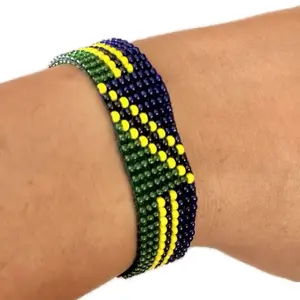 Tanzania Flag Bracelet - Colorful Bead Design in Green Yellow and Blue Colors