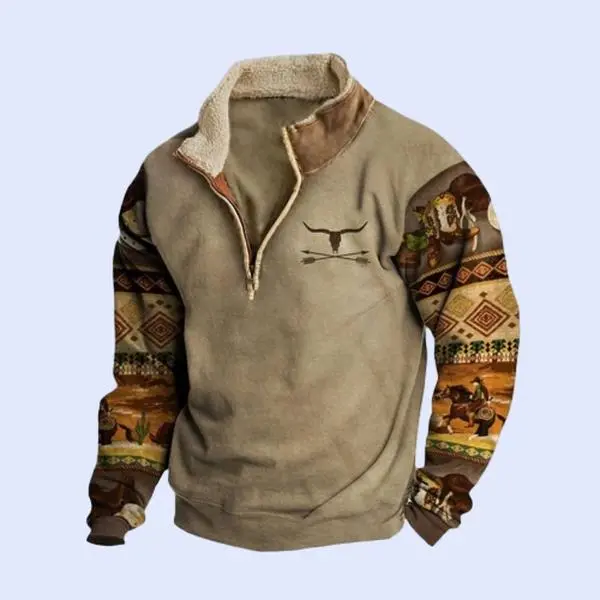 Western Style Sherpa Collar Sweatshirt - Unique Cowboy Prints!