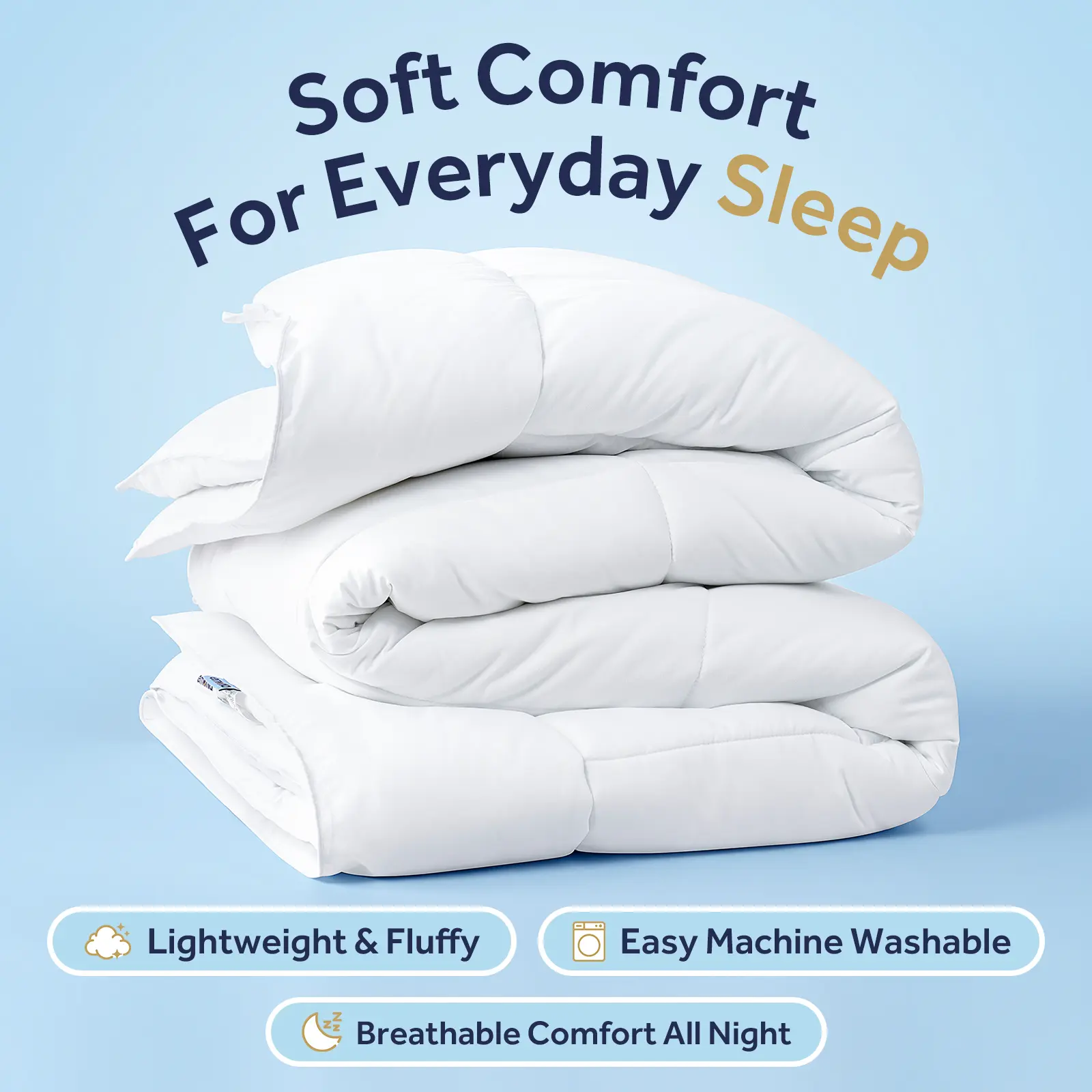Emonia Queen Size Duvet Insert - 350gsm Plush Down Alt, Soft Fluffy Marshmallow Fill, Lightweight Hypoallergenic Breathable, Quilted Machine-Washable Soft Bed Cover with Corner Loops, Dark Blue 4 Seasons Bedding for Adults
