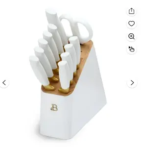 Beautiful 12 Piece Stainless Steel Knife Block Set, Soft-Grip Handles White Icing by Drew Barrymore