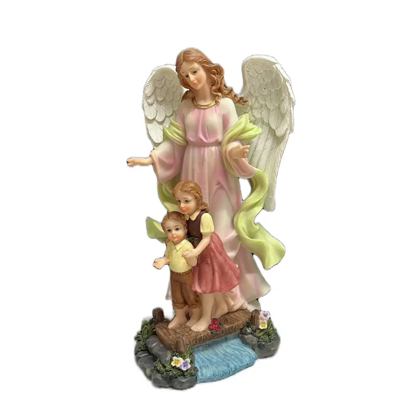 Guardian Angel Protecting Children Spiritual Figurine with Angel Wings and Children for Home Decor