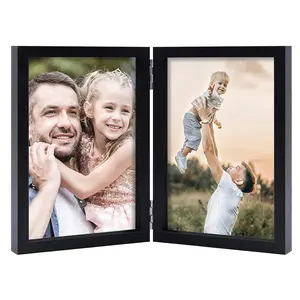 4x6 Inch Dual-Sided Wooden Picture Frame, Hinge Design, High-Definition Glass Panel, Ideal for Desktop Display, Office Desk and Home Decor, Durable Sturdy Frame