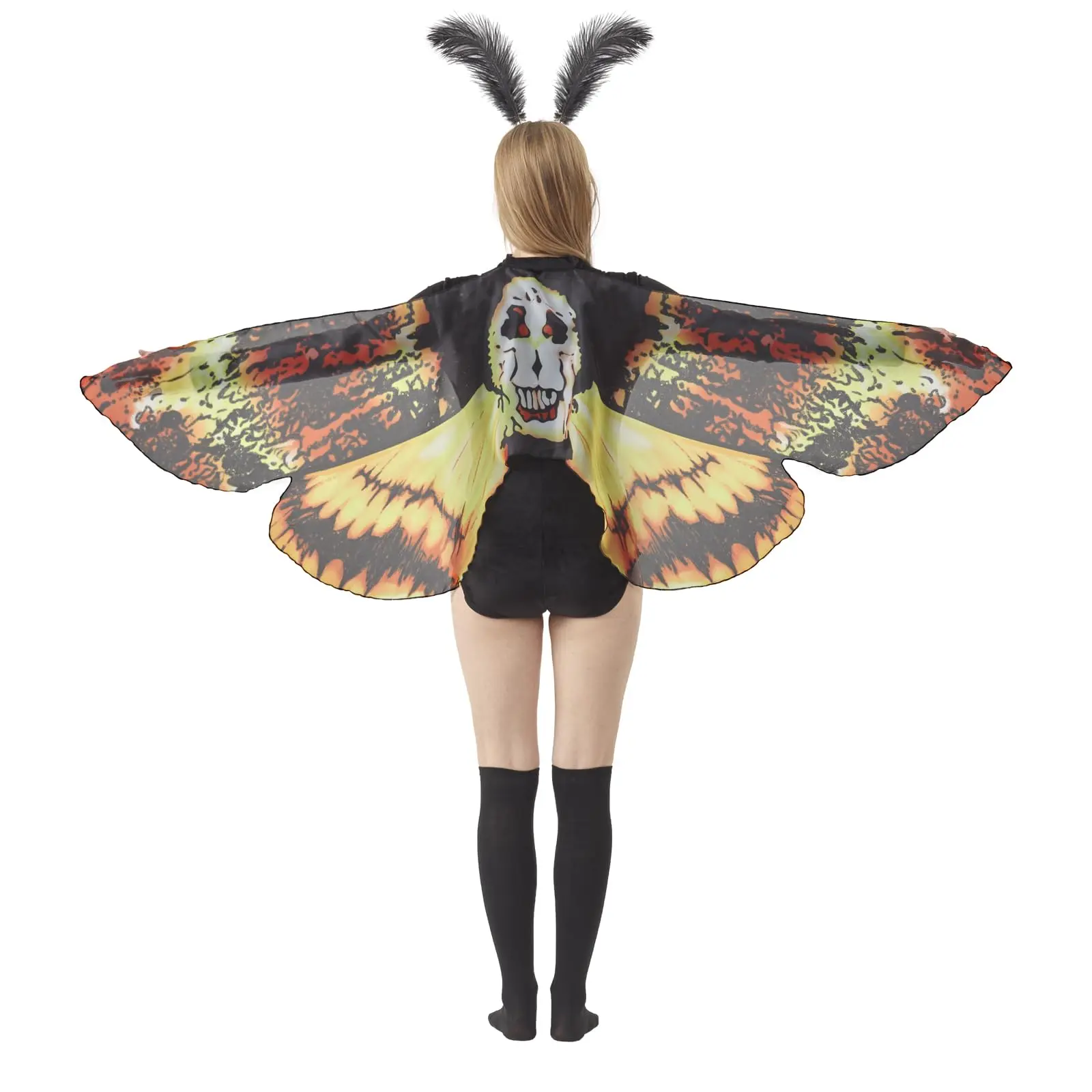 Women's Polyester Death Moth Costume Set - Halloween Romper, Cosplay Bodysuit, Insect Wings, Headband, Socks, Long-Sleeve Sleepwear, European-Style Halter Chiffon Flowy Red Dress, Pajama Set (Clothes & Accessories for Coachella), Women's Clothes