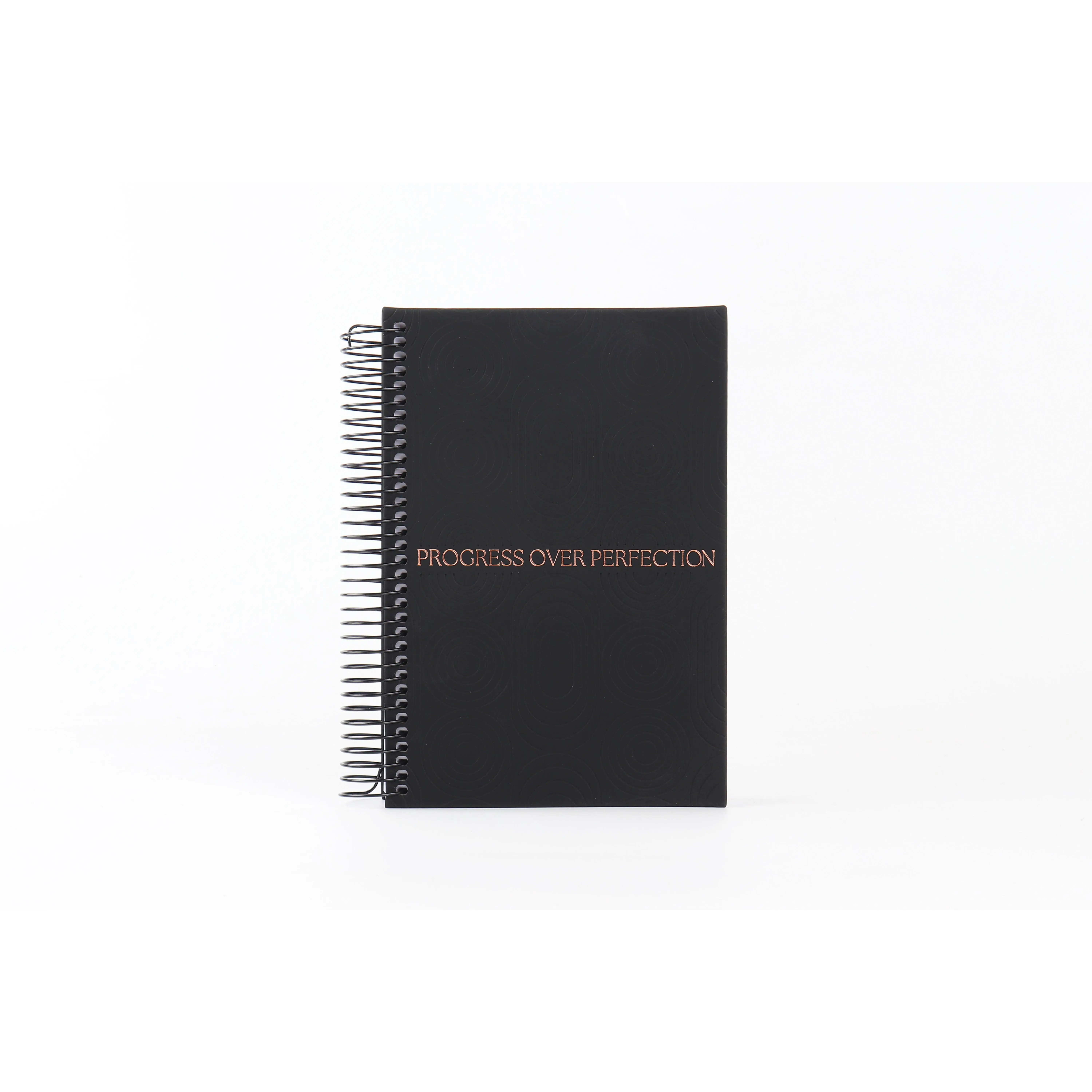 Progress over Perfection Notebook - Black PU Leather with Rose Gold Foil Stamping spiral notebook stationery lover achieve goal