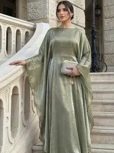 CL70 Shimmery Lustrous Abaya with Delicate Sparkle Embellishments – Batwing Sleeves, Flowy Oversized Silhouette, Elegant Ensemble for Evening Gatherings & Sophisticated Occasions Apricot Womenswear