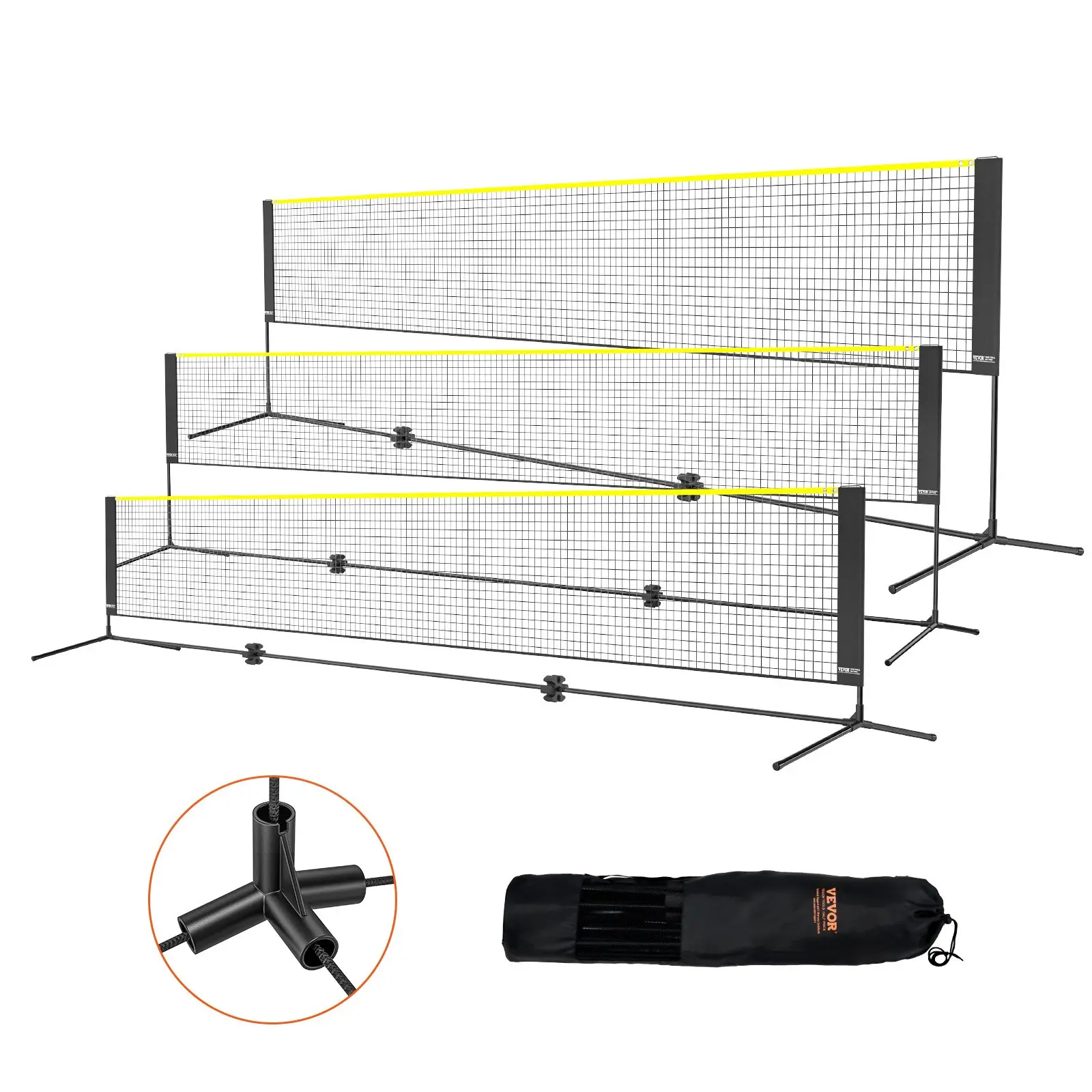 【Summerfinds】VEVOR Badminton Net, Height Adjustable Volleyball Net, 17ft Wide Foldable Pickleball Net, Portable Easy Setup Tennis Net Set with Poles, Stand and Carry Bag, for Kids Backyard Game Indoor Outdoor Use