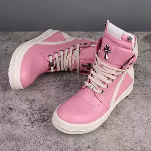 Ricks Outdoor Shoes Brand Men's & Women's Casual High Top Quality Geobasket Leather Ankle Boot Black Thick-sole Flat Zip Trainer Footwear