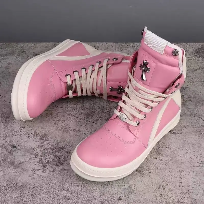 Solid High-Top Leather Sneakers with Side Zip, Unisex Classic Black and White Platform for Casual Walking, Casual Wear