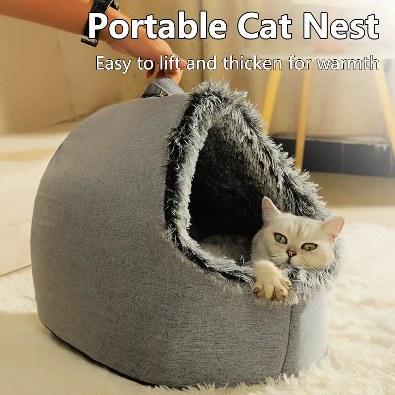 BOOTEELY Comfortable Resting Bed Plush Enclosed Cats Nests Warm Cats Hideaways for Indoor Use in Winter Portables Pet Shelter