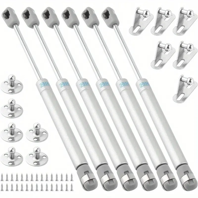 6 Pcs Pneumatic Shock Absorbers, 200N Hydraulic Gas Lift, Silver Smooth Gas Struts, Furniture and Car Gas Struts, Cabinet Door Shock Absorbers and Car Gas Struts