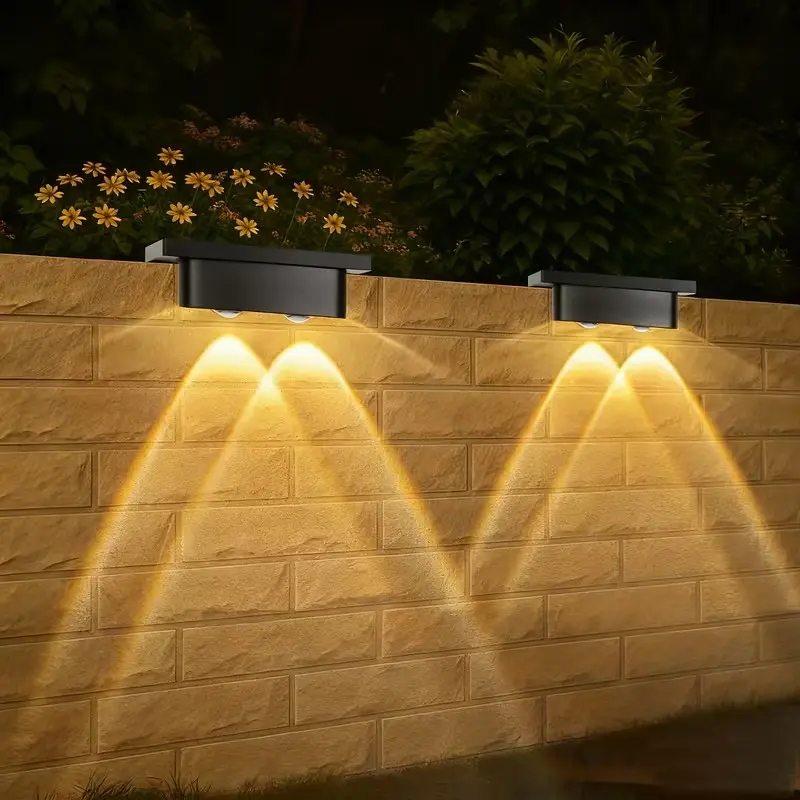 Solar LED Outdoor Wall Lights, Outdoor Waterproof Lights, Outdoor Garden Lighting, Light Sensor, Auto on at Night, Suitable for Stairs, Pathway, Fence, Garden, Walls