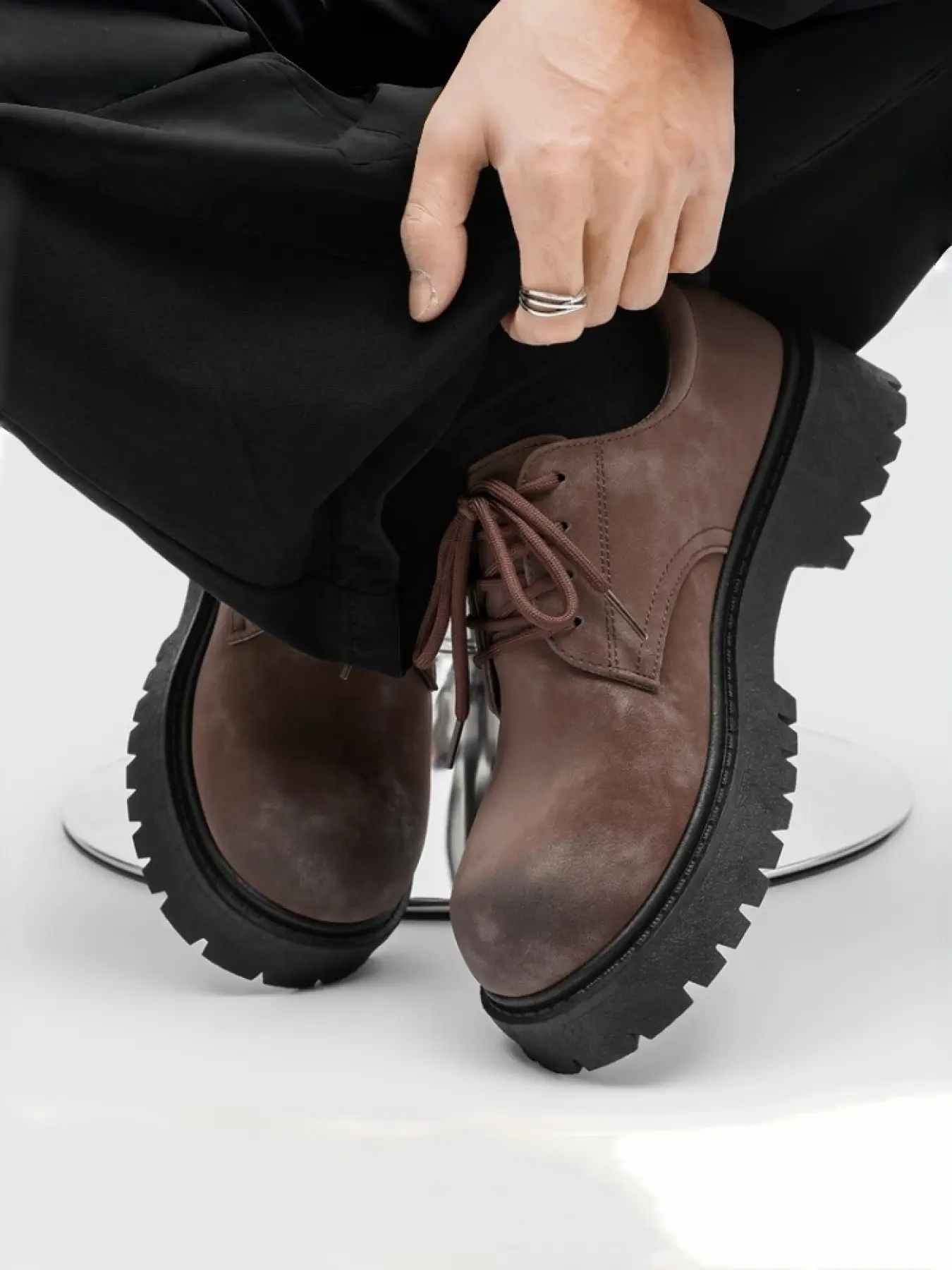 1 Pair Men's Chunky Washed Heel-Boost Derby Shoes Footwear | Mature Casual Style | Soft Distressed Upper + Cushioned Non-Slip Sole + 3cm Boost | Ideal for All-Day Standing / Outdoor Walking / Lazy Outfits, No Foot Fatigue