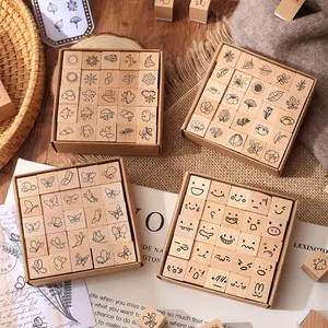 25pcs Wooden Stamps Set, Rubber Stamp, Fun Expressions Weather Flowers Butterflies Patterns, Ideal for Scrapbooking, Crafts, Calendar Diary Journal Envelope Decoration