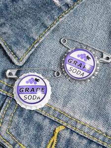 Up Movie Grape Soda Bottle Cap Pin, Grape Soda Text & Grape Design, Perfect Gift for Pixar Fans Couples Adventure Lovers, Grape Pattern, Fashion Accessory