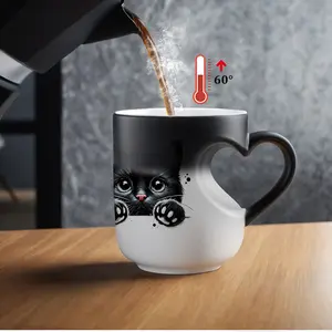 1pc Magic Color-Changing Mug - Thermosensitive Ceramic Cup Changes Color When Hot Drinks Are Added (-Activated), With Cute Black Cat Design, Double-sided print, Hand Wash Only, Reusable Gift for, Tea, Cocoa, Funny Coffee Mug, 11oz 325ml
