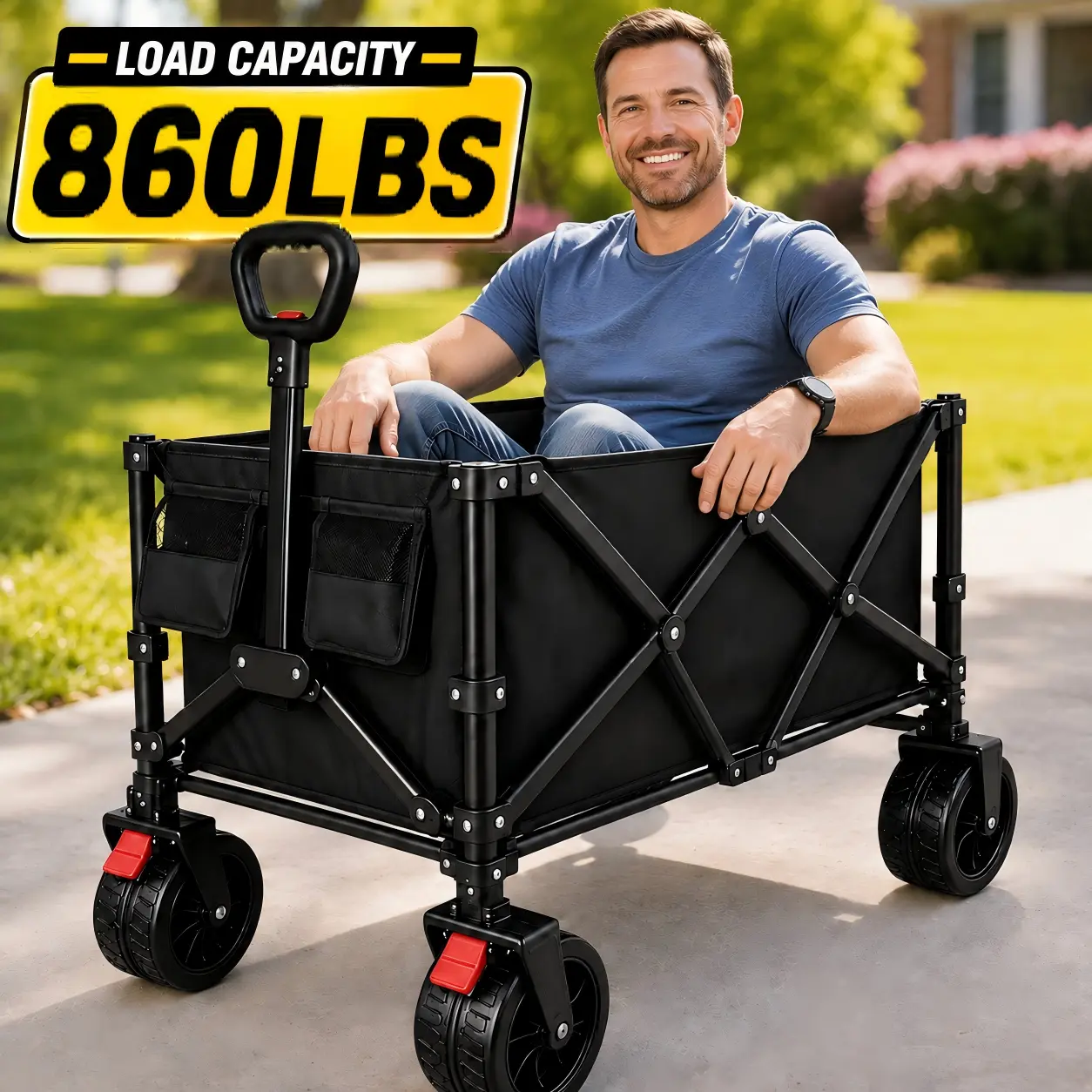 Heavy Duty Foldable Handcart, Multifunctional Handcart, High Carbon Steel Bracket, Equipped With All Terrain Universal Wheels, Portable Garden Handcart, Suitable For Shopping, Sports, Farming, Yard Work, Camping, Beach And Grocery Transportation.