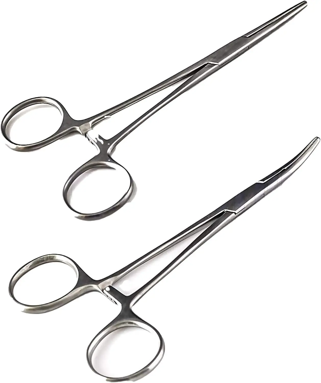 Versatile Angling Tools with 2pc 5 Inch Fishing Forceps Set - Stainless Steel, Curved & Straight Hemostats, Serrated Jaws, Locking Mechanism, and Lightweight Design