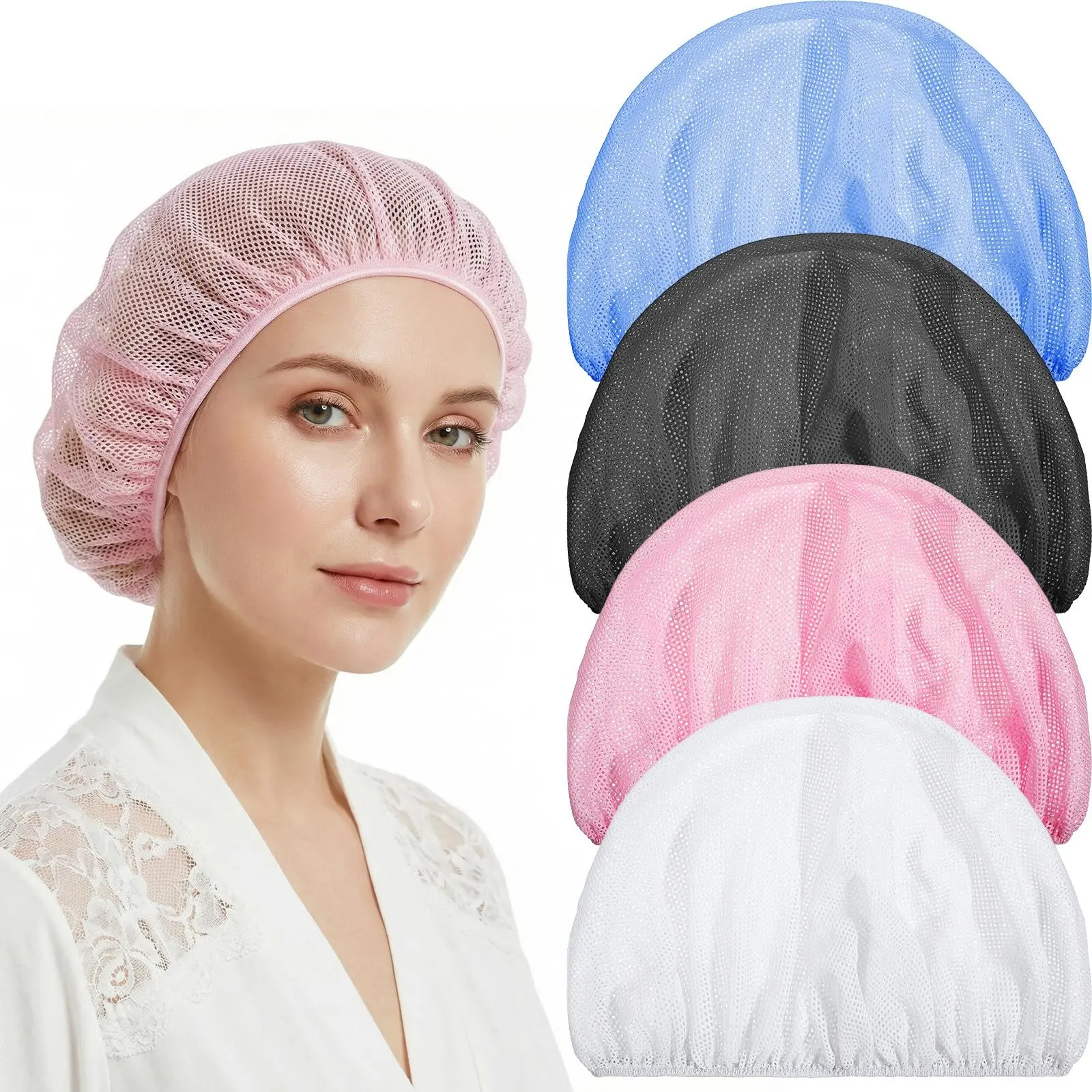 4 PCS Mesh Hair Nets for Sleeping, Sleep Bonnets for Women Sleeping Caps Hair Bonnets for Women Sleeping, Sleep Caps for Women, Colorful Elastic Hair Drying Bonnet