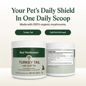 Real Mushrooms Turkey Tail with Qrill Pet | Organic Mushroom Extract Plus Antarctic Krill | Vet Formulated | NASC Certified | Meal Topper for Dogs and Cats