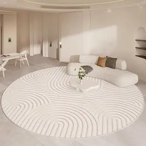 1pc Minimalist Cream-style Round Living Room Carpet Light Luxury Bedroom Bedside Carpet Fluffy Soft Plush Carpet Home Washable Balcony Floor Mat Decorative Area Rug